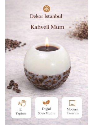 Dekor İstanbul Büyük Kahveli Mum – El Yapımı Doğal Soya Mum, Modern Yuvarlak Tasarım 10CM