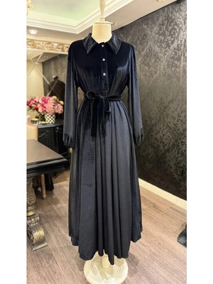 Ipek Kadife Gömlek Elbise Uzun Tesettür Elbise