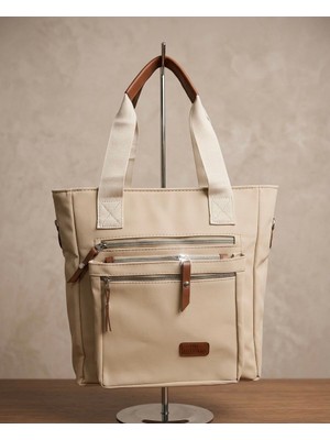 Han Kadın Bej Omuz Çantası Çok Gözlü Günlük Kullanım Büyük Boy Çanta