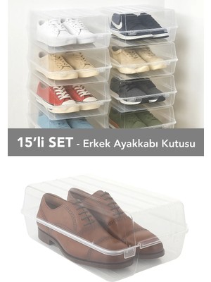 Meleni Home 15 Adet Erkek Ayakkabı Kutusu - Şeffaf Ayakkabı Düzenleyici Saklama Kutusu Organizer Seyahat Kutusu