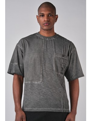Ex-pent Erkek Cepli Baskılı Yıkama Efektli Regular Kalıp Pamuklu Gri T-Shirt