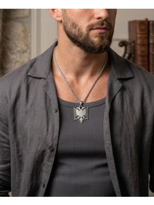 Hg.Aksesuar Erkek Halat Zincirli Çift Başlı Kartal Çelik Kolye