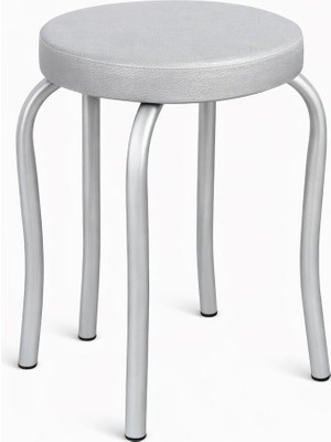 Genel Metal Ayaklı Yuvarlak Tabure Gri Minderli Dayanıklı Mutfak Banyo Çok Amaçlı Tabure