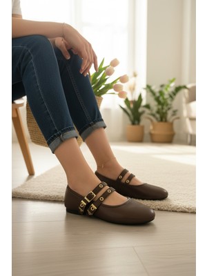 Yazın Ayakkabıları Acı Kahve Toka Detaylı Babet