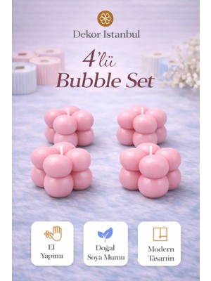 Dekor İstanbul Bubble Mum 4’lü Set Pembe | El Yapımı Doğal Soya Mumu | Dekoratif Modern Mum