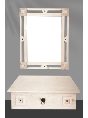 Feyza Design Beyaz Ahşap Retro Dresuar - 77 cm Genişlik, 23 cm Yükseklik