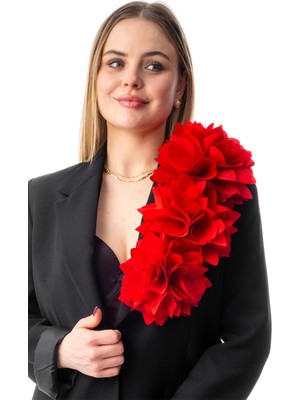 Gustello Adelina | Kadın Şık Yaka Çiçeği Aksesuarı - Iğneli 40 cm 16 cm Bant  Büyük Çiçek