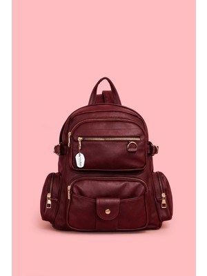 Westbag Kadın Suni Deri Siyah Çok Gözlü Sırt Çantası