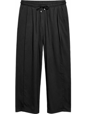 Mixray 4668 Kadın Pileli Palazzo Geniş Bol Paça Pantolon Siyah