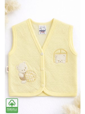 Miniel Unisex Bebek Yoplu Ayıcık Nakışlı Organik Pamuklu 3-6-9 Ay Kapitone Bebek Yelek