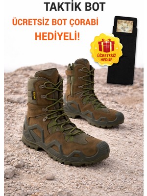 Single Sword SS601 Tactical Fermuarlı Askeri Çöl Botu+ Bot Çorabı Hediyeli - Renk: Siyah / Haki | Beden: 37