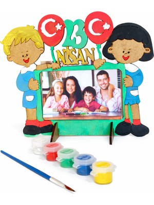 J Toyss 23 Nisan Ahşap Boyama Setli Fotoğraf Çerçevesi – Çocuk Etkinlik ve Hediye Seti (Boya + Fırça Dahil)
