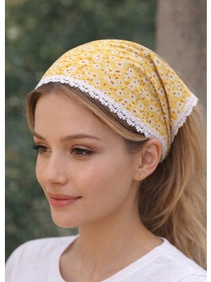 Dantel Detaylı Çiçek Desenli Pamuklu Bandana – Bağlamalı Kadın Saç Bandı / Vintage & Bohem Stil
