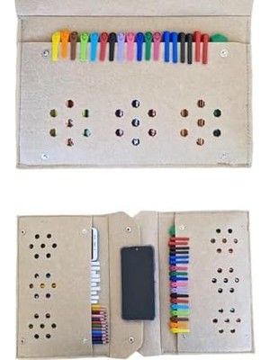 Keçe Kalemlik ve Tablet Organizer Çanta – 4 Bölmeli, A4 Boyut, Çok Amaçlı Defter Boya Düzenleyici Çanta (Açık Kahve)