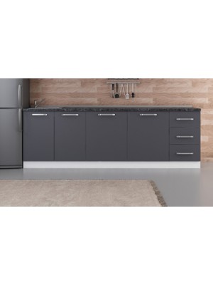 Minar 255 cm Beyaz Antrasit 255-A1-ALT Modül Mutfak Dolabı Suntalam Malzeme Modern Tasarım Geniş Depolama