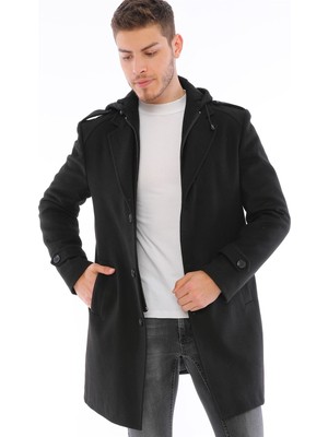 Dewberry PLT8401 Siyah Erkek Palto Uzun Kol Yün Orta Kalınlık 2XL Astarlı