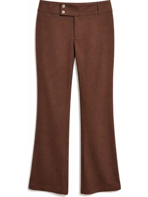 Mixray 4871 Kadın Hafif Ispanyol Yırtmaçlı Paça Kumaş Pantolon Kahve