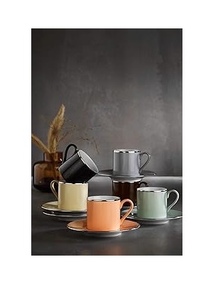 Uravas Store Kütahya Porselen Rüya Renkli 6 Kişilik 12 Parça Kahve Fincan Takımı, 90 ml