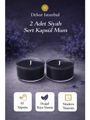 Dekor İstanbul 2 Adet Siyah Sert Kapsül Mum | El Yapımı Doğal Soya Mumu Modern Lüks Dekoratif Mum