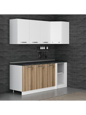 Minar 195CM Beyaz/dore Modern Köşe Mutfak Dolabı Suntalam Malzeme ile Geniş Depolama Alanı K195-D2