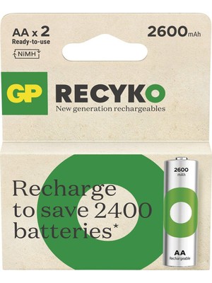  aa 2600 mah şarjlı kalem pil 2 li paket gp270aahcemtr-2gb