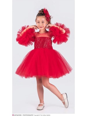 Perinin Dolabı Pon Pon Kollu Kız Çocuk Elbise