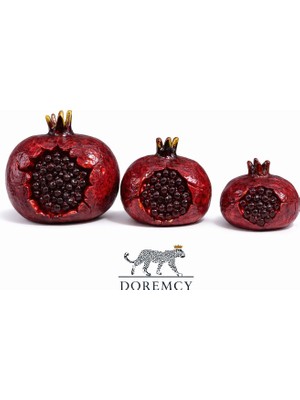 Doremcy 3'lü Dekoratif Nar Biblo Seti - El Işçiliği Polyester Döküm Hediyelik Obje - Kırmızı