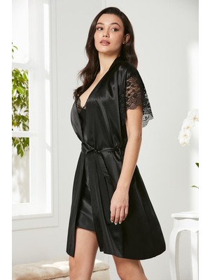 Pierre Cardin Saten Dantelli Gecelik Sabahlık Takım 4438