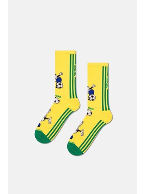 Happy Socks - Erkek Sarı Dünya Kupası Brezilya Temalı Sneaker Çorap