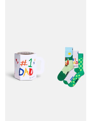 Happy Socks - Erkek Çok Renkli Baba Temalı 3\'lü Çorap Hediye Seti