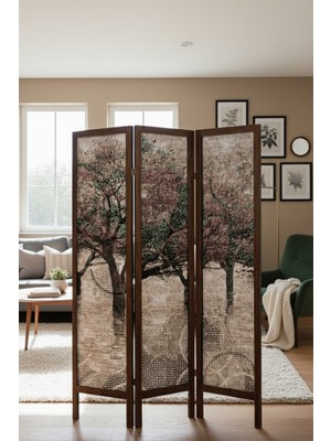 Artavessa Premium Ahşap Çerçeveli 3 Kanatlı Kanvas Paravan - Modern Desenli Seperatör - 138X170 cm
