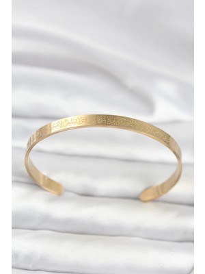 İlk El Grup Ieg™  316L Çelik Gold Renk Ayetel Kürsi Yazılı Bileklik TG27BB8370