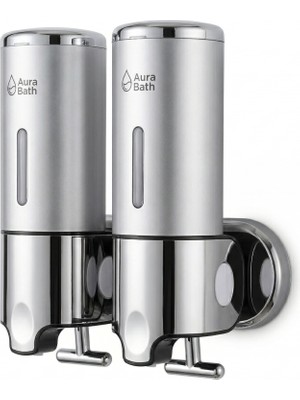 Aura Bath 2 Bölmeli Duvar Tipi Sıvı Sabunluk Şampuan Duş Jeli Dispenseri Şık Tasarım 2X500ML
