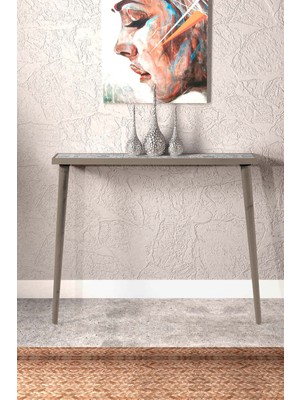 Feyza Design Gri Dresuar 92X20CM Doğal Masif Ahşap Ayaklı Salon ve Antre