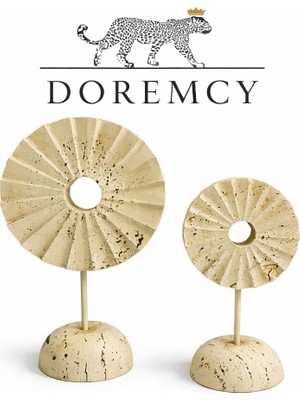 Doremcy 2'li Traverten Görünümlü Polyester Biblo Seti - El Işçiliği Dekoratif Obje