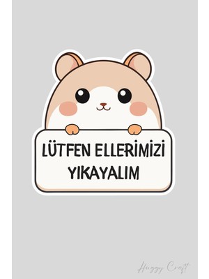 Huggy Craft Sevimli Tavşan Sticker Lütfen Ellerimizi Yıkayalım Etiketi