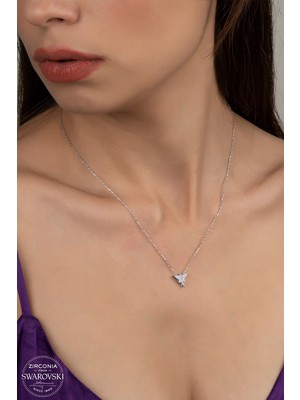 Union Takı 925 Ayar Gümüş Kadın Kelebek Kolye Swarovski Zirkon Taşlı Aşk Temalı