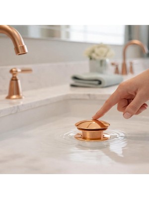 vitrinbanyo Pop Up Lavabo Sifonu Rose ve Lavabo Yüzüğü Rose