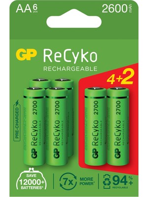  aa 2600 mah şarjlı kalem pil 4+2'li paket gp270aahce4-2