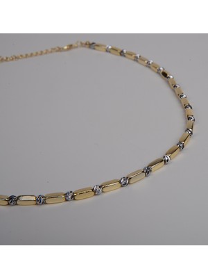 Xuping Kadın Gold Renk Dorika ve Gümüş Boncuk Detaylı Dikdörtgen Kesim Geçişli Kolye