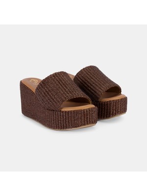 Desa Kadın Kahve Dolgu Topuklu Hasır Terlik