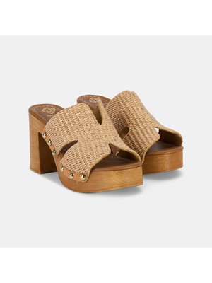 Desa Kadın Bej Platform Topuklu Hasır Terlik