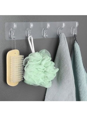 Kitchen Dream Kendinden Yapışkanlı Güçlü Şeffaf Askılık Şeffaf Yapışkanlı 5 Adet Kancalı