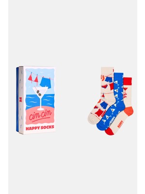 Happy Socks - Kadın Çok Renkli Eğlenceli Desenli 3\'lü Çorap Hediye Seti