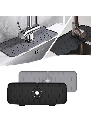 Silikon Musluk Matı ve Lavabo Sıçrama Önleyici – Mutfak ve Banyo Için Su Tahliyeli Tezgah Koruyucu, Sünger ve Sabunluk Düzenleyici, Kaymaz Musluk Arkası Kurutma Pedi (Asorti)