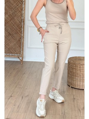 Double TT Kadın Full Likralı Beli Bağçıklı Süper Rahat Duble Paça Bilek Boy Üst Düzey Pantolon