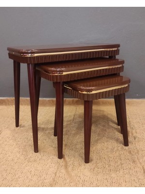 KS Şeritli Saray Model Üçlü Ceviz Mat Renk  (3) Zigon Seti