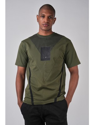 Ex-pent Erkek Dikim Detaylı Modelli Şeritli Regular Kalıp Baskılı Pamuklu Haki T-Shirt