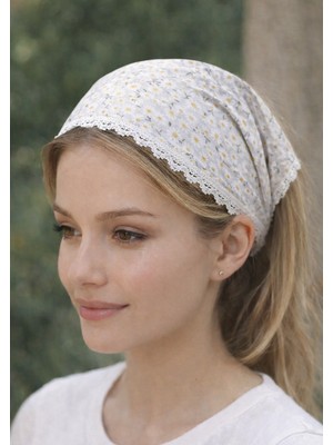 Dantel Detaylı Çiçek Desenli Pamuklu Bandana – Bağlamalı Kadın Saç Bandı / Vintage & Bohem Stil