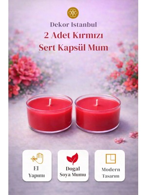 Dekor İstanbul 2 Adet Kırmızı Sert Kapsül Mum | El Yapımı Doğal Soya Mumu Lüks Modern Dekoratif Mum